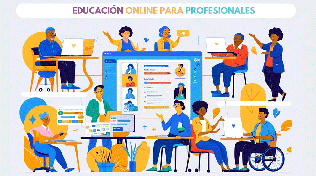 Profesionales estudiando educación online personalizada en computadora