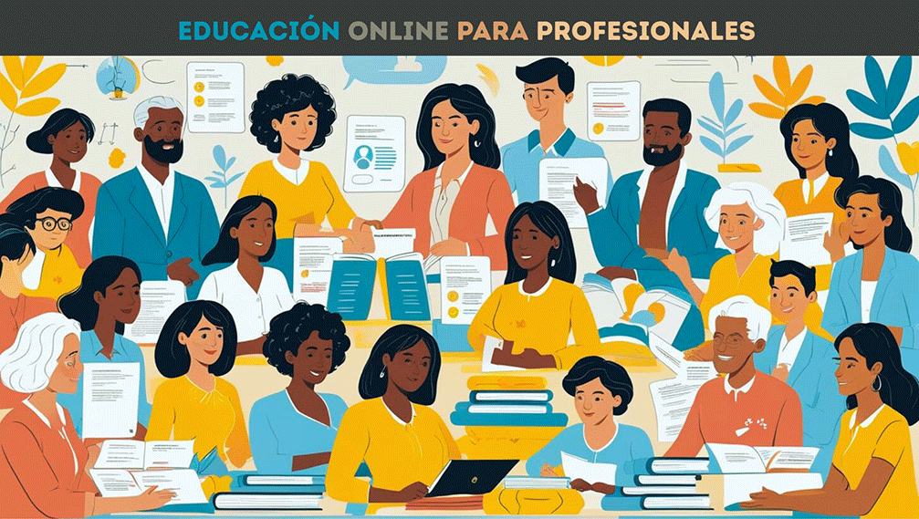 Grupo de profesionales en aprendizaje colaborativo trabajando juntos en proyecto compartido con interacción activa